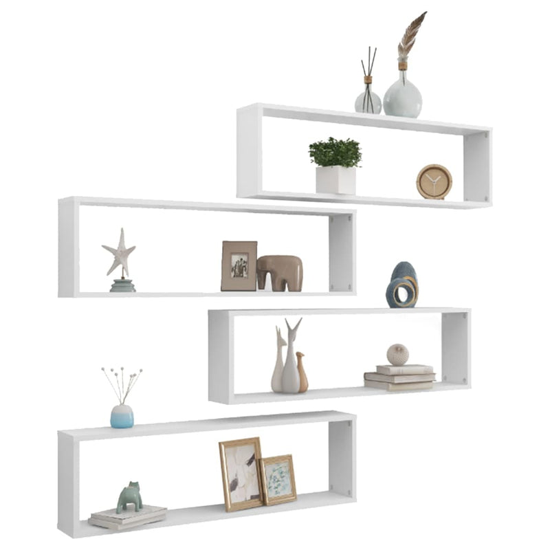 Wall Cube Shelves 4 pcs White 100x15x30 cm Engineered Wood