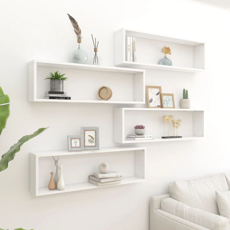 Wall Cube Shelves 4 pcs White 100x15x30 cm Engineered Wood