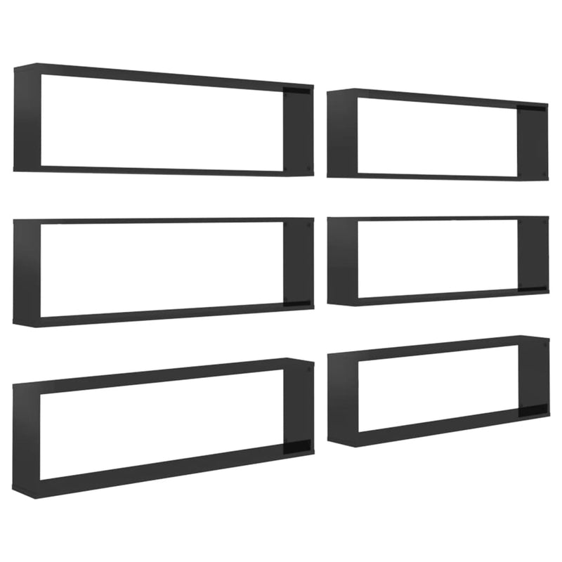 Wall Cube Shelves 6 pcs High Gloss Black 100x15x30 cm Engineered Wood