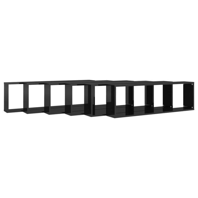 Wall Cube Shelves 6 pcs High Gloss Black 100x15x30 cm Engineered Wood