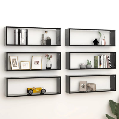 Wall Cube Shelves 6 pcs Black 80x15x26.5 cm Engineered Wood