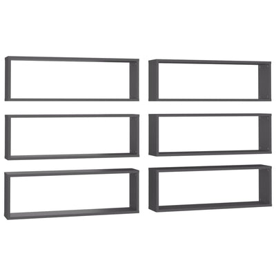 Wall Cube Shelves 6 pcs Grey 80x15x26.5 cm Engineered Wood