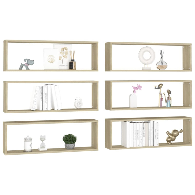 Wall Cube Shelves 6 pcs Sonoma Oak 80x15x26.5 cm Engineered Wood