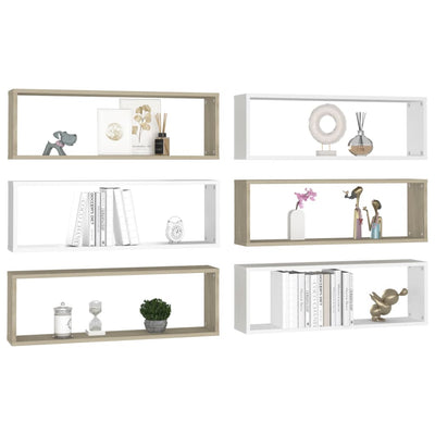 Wall Cube Shelves 6 pcs White&Sonoma Oak 80x15x26.5cm Engineered Wood