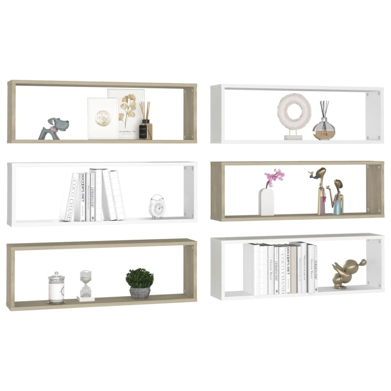 Wall Cube Shelves 6 pcs White&Sonoma Oak 80x15x26.5cm Engineered Wood