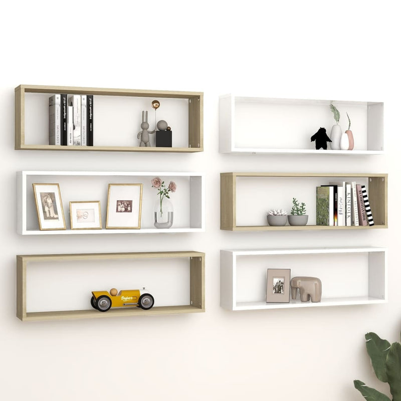 Wall Cube Shelves 6 pcs White&Sonoma Oak 80x15x26.5cm Engineered Wood