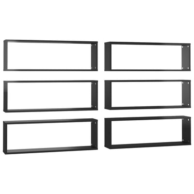 Wall Cube Shelves 6 pcs High Gloss Black 80x15x26.5cm Engineered Wood