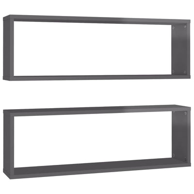 Wall Cube Shelves 2 pcs High Gloss Grey 80x15x26.5 cm Engineered Wood