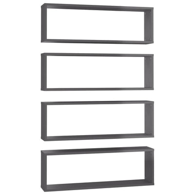 Wall Cube Shelves 4 pcs High Gloss Grey 80x15x26.5 cm Engineered Wood