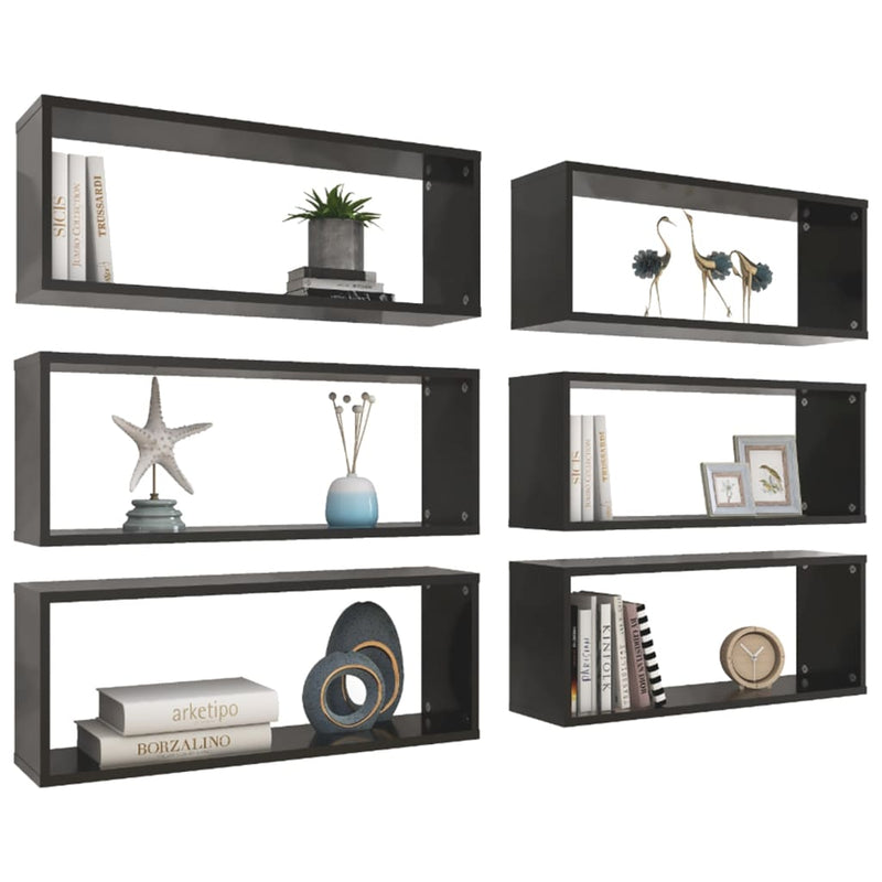 Wall Cube Shelves 6 pcs Black 60x15x23 cm Engineered Wood