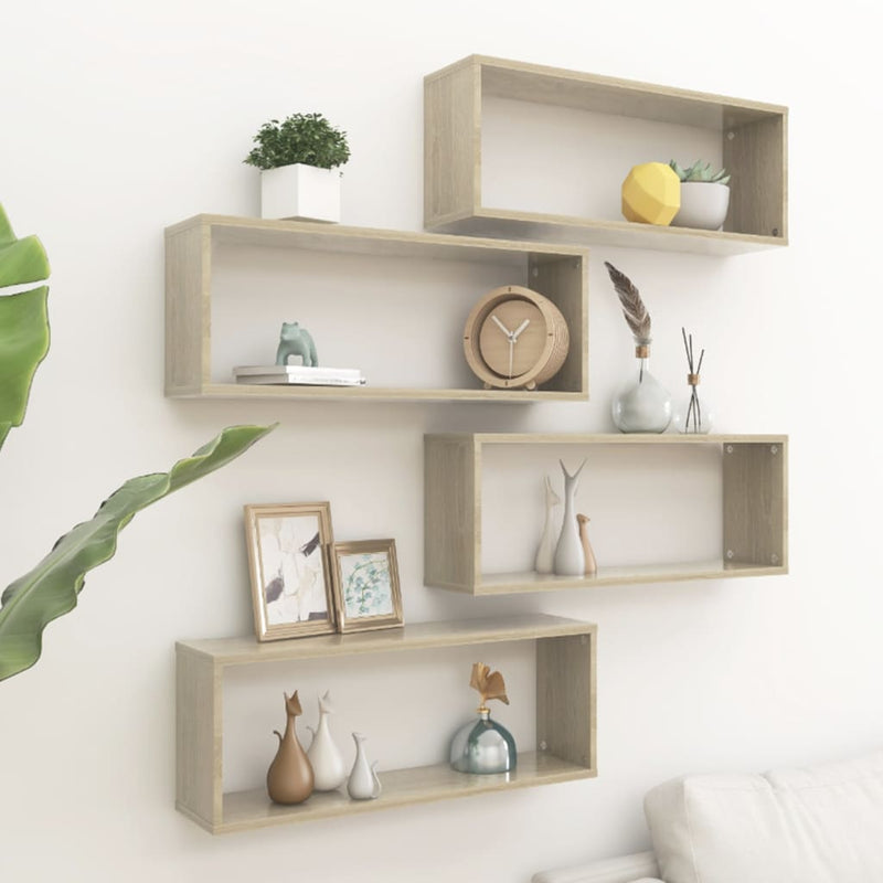 Wall Cube Shelves 4 pcs Sonoma Oak 60x15x23 cm Engineered Wood