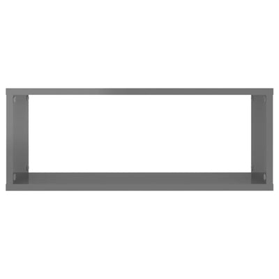 Wall Cube Shelves 2 pcs High Gloss Grey 60x15x23 cm Engineered Wood