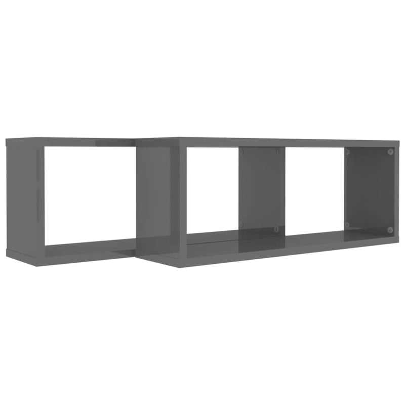 Wall Cube Shelves 2 pcs High Gloss Grey 60x15x23 cm Engineered Wood