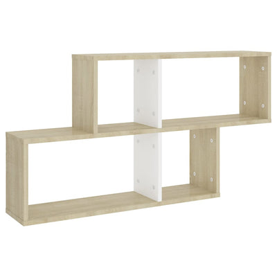 Wall Shelf White and Sonoma Oak 100x18x53 cm Engineered Wood