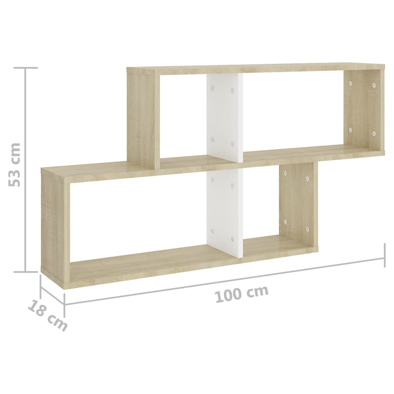 Wall Shelf White and Sonoma Oak 100x18x53 cm Engineered Wood