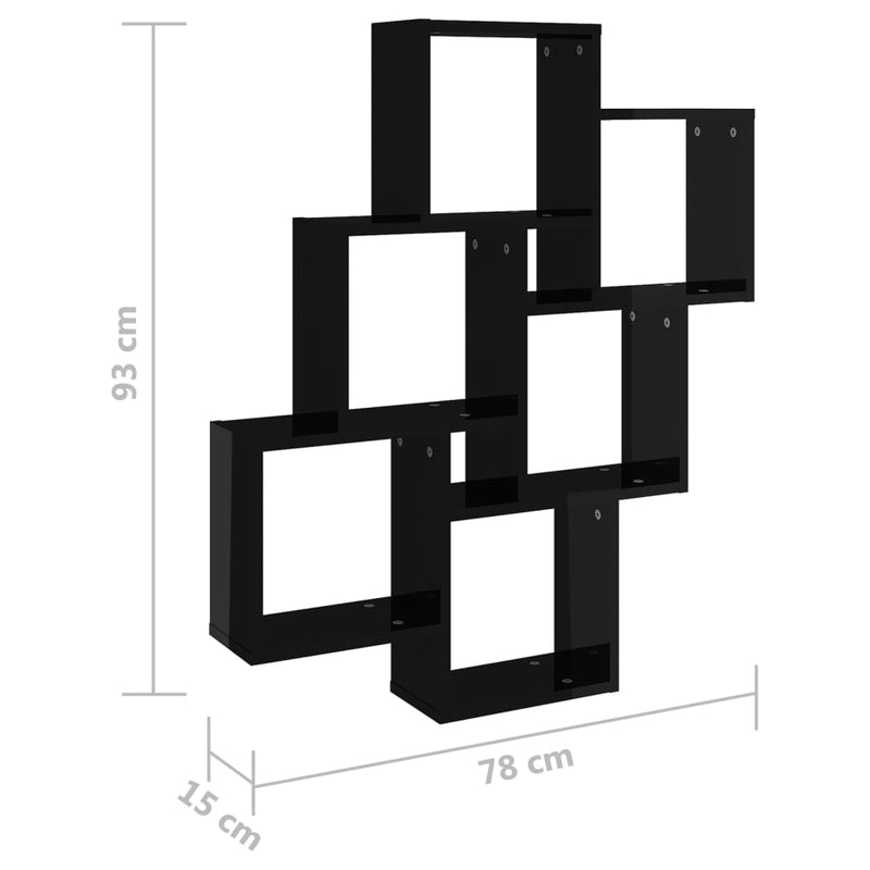 Wall Cube Shelf High Gloss Black 78x15x93 cm Engineered Wood