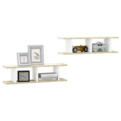 Wall Shelves 2 pcs White and Sonoma Oak 75x18x20 cm Engineered Wood