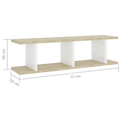 Wall Shelves 2 pcs White and Sonoma Oak 75x18x20 cm Engineered Wood