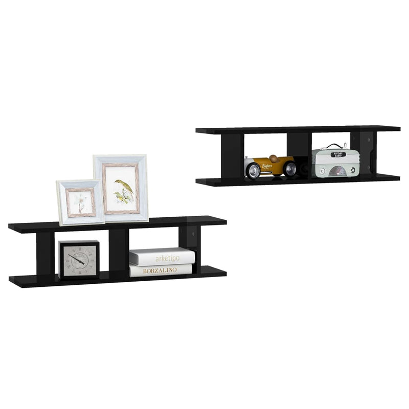 Wall Shelves 2 pcs High Gloss Black 75x18x20 cm Engineered Wood