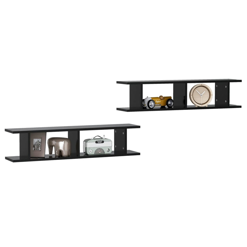 Wall Shelves 2 pcs Black 90x18x20 cm Engineered Wood