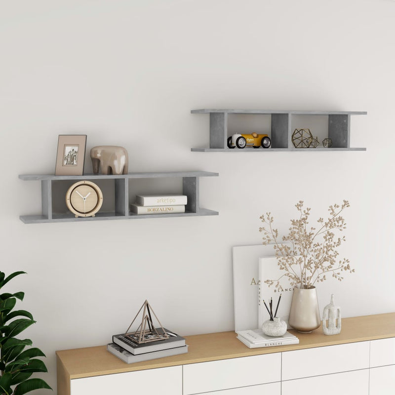 Wall Shelves 2 pcs Concrete Grey 90x18x20 cm Engineered Wood