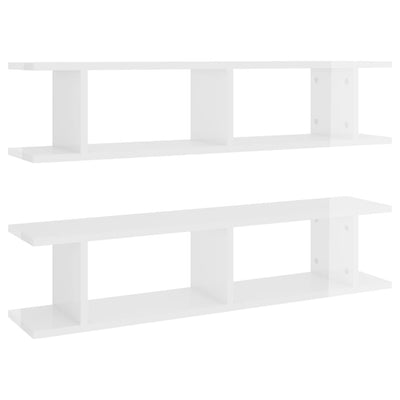 Wall Shelves 2 pcs High Gloss White 90x18x20 cm Engineered Wood