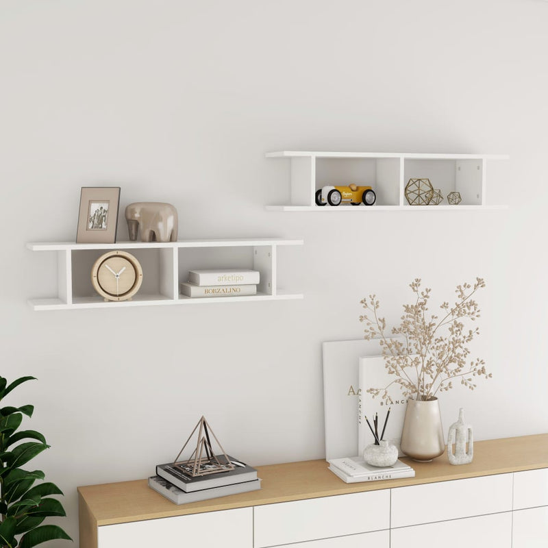 Wall Shelves 2 pcs High Gloss White 90x18x20 cm Engineered Wood