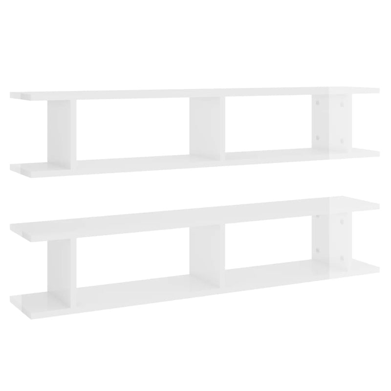 Wall Shelves 2 pcs High Gloss White 105x18x20cm Engineered Wood