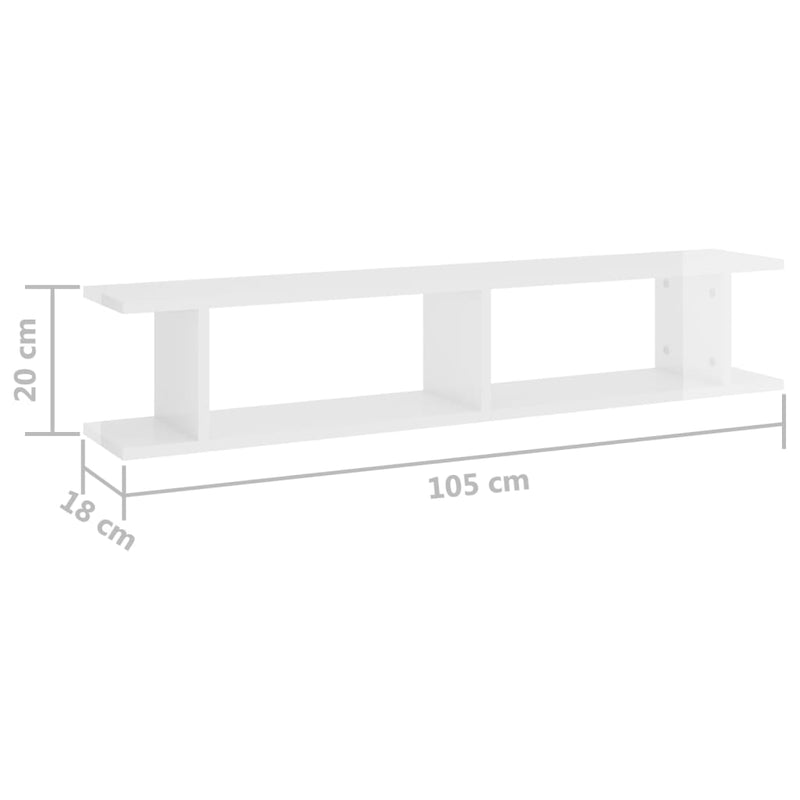 Wall Shelves 2 pcs High Gloss White 105x18x20cm Engineered Wood