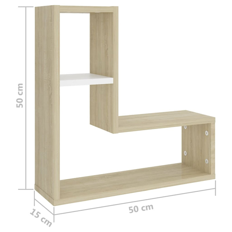 Wall Shelves 2 pcs White and Sonoma Oak 50x15x50 cm Engineered Wood