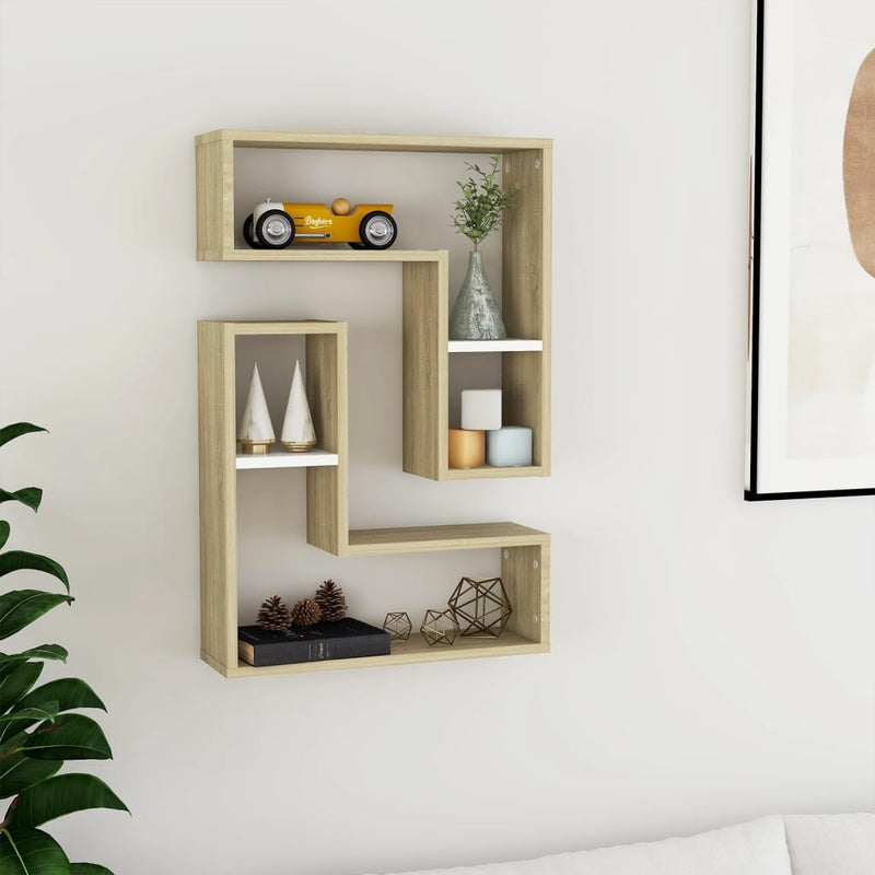 Wall Shelves 2 pcs White and Sonoma Oak 50x15x50 cm Engineered Wood