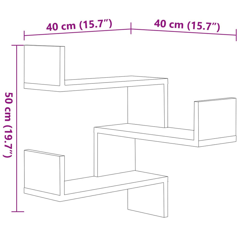 Wall Corner Shelves 2 pcs Black 40x40x50 cm Engineered Wood