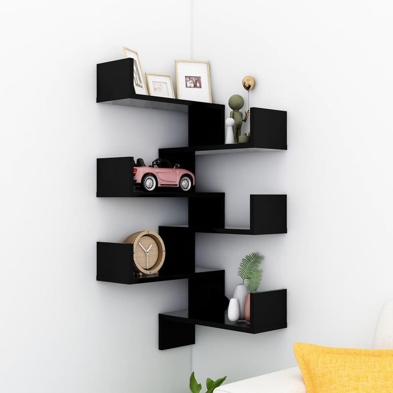 Wall Corner Shelves 2 pcs Black 40x40x50 cm Engineered Wood