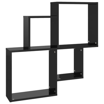 Wall Cube Shelf High Gloss Black 80x15x78.5 cm Engineered Wood