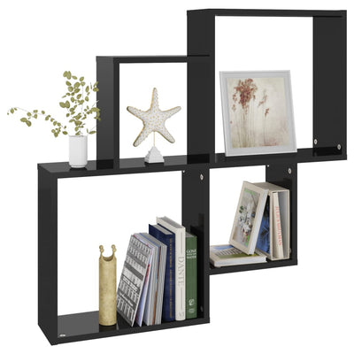 Wall Cube Shelf High Gloss Black 80x15x78.5 cm Engineered Wood