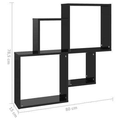 Wall Cube Shelf High Gloss Black 80x15x78.5 cm Engineered Wood