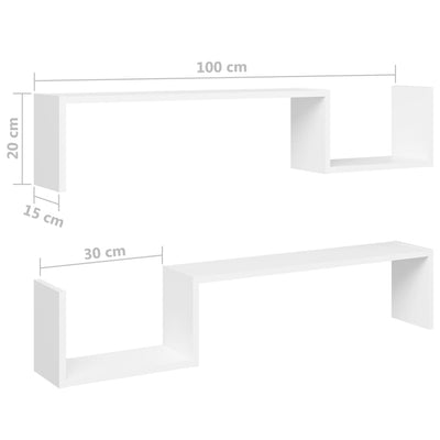 Wall Shelves 2 pcs White 100x15x20 cm Engineered Wood