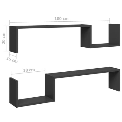 Wall Shelves 2 pcs Grey 100x15x20 cm Engineered Wood