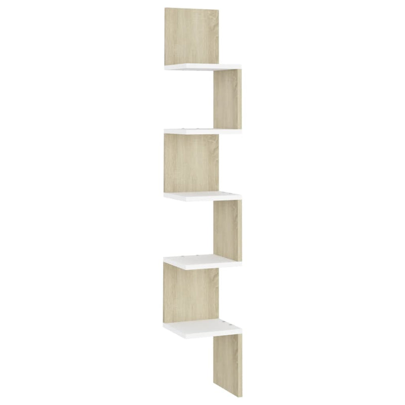 Wall Corner Shelf White and Sonoma Oak 20x20x127.5 cm Engineered Wood