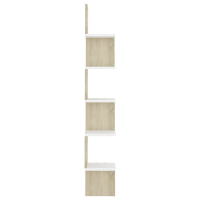 Wall Corner Shelf White and Sonoma Oak 20x20x127.5 cm Engineered Wood