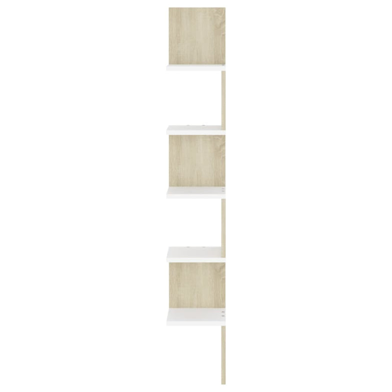 Wall Corner Shelf White and Sonoma Oak 20x20x127.5 cm Engineered Wood