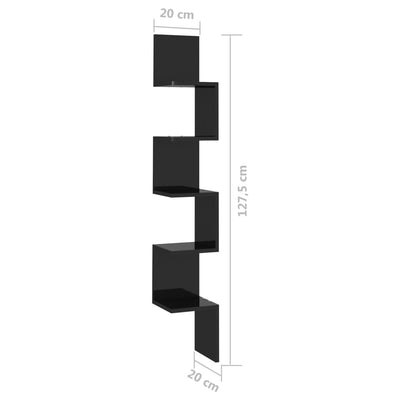 Wall Corner Shelf High Gloss Black 20x20x127.5 cm Engineered Wood