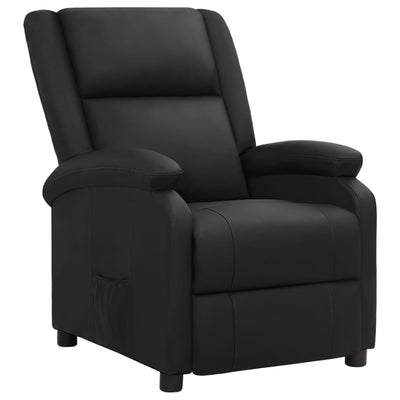 Recliner Chair Black Real Leather