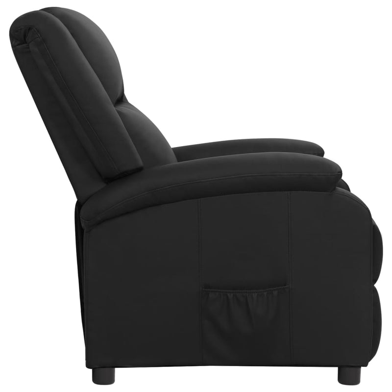 Recliner Chair Black Real Leather