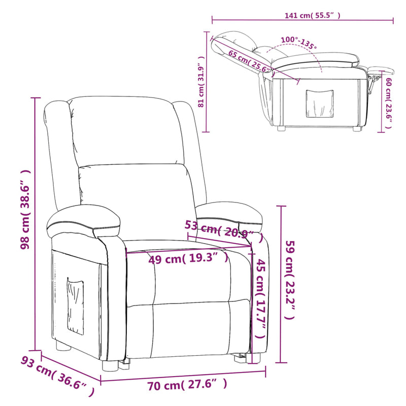 Recliner Chair Black Real Leather