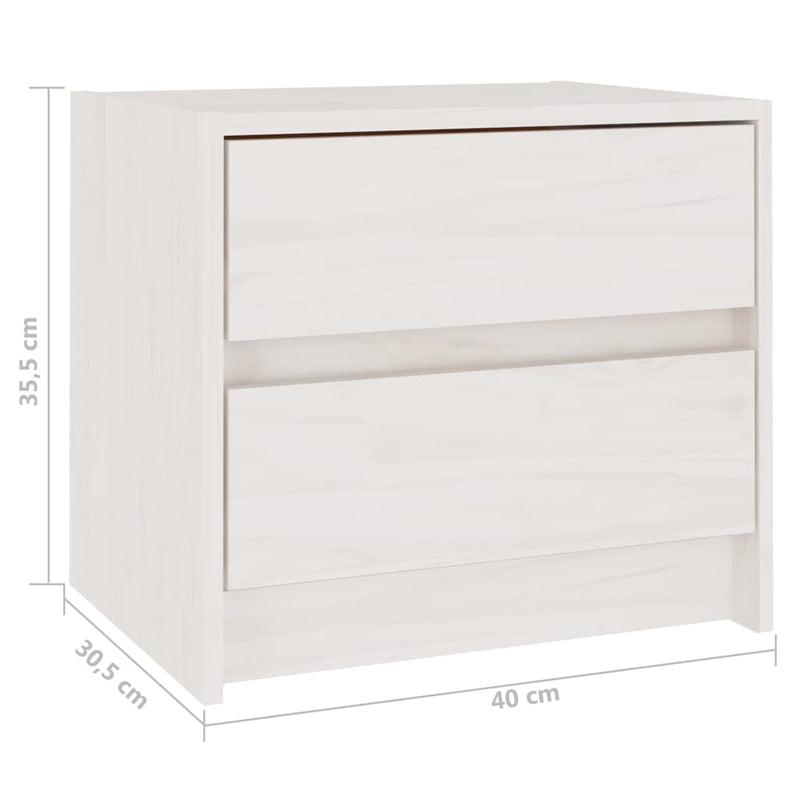 Bedside Cabinet White 40x30.5x35.5 cm Solid Pine Wood