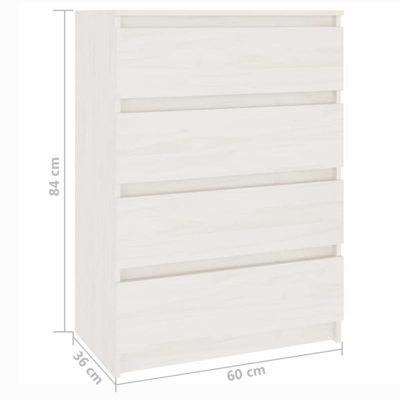 Side Cabinet White 60x36x84 cm Solid Pinewood