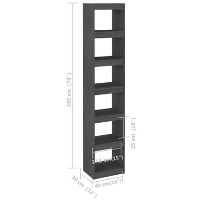 Book Cabinet/Room Divider Grey 40x30x199 cm Solid Pinewood