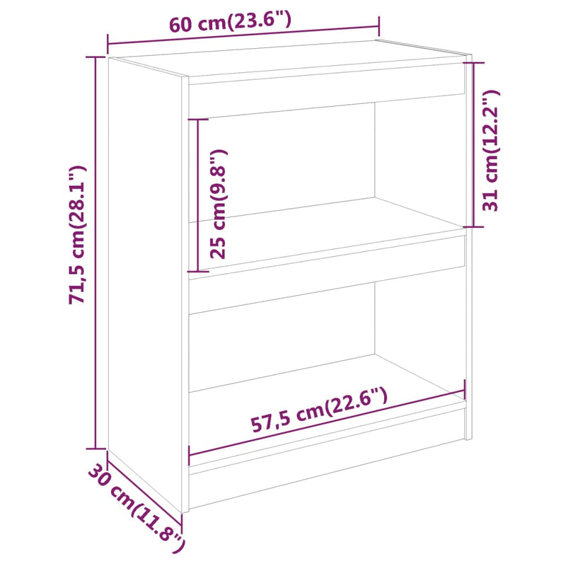 Book Cabinet/Room Divider Grey 60x30x71.5 cm Solid Wood Pine