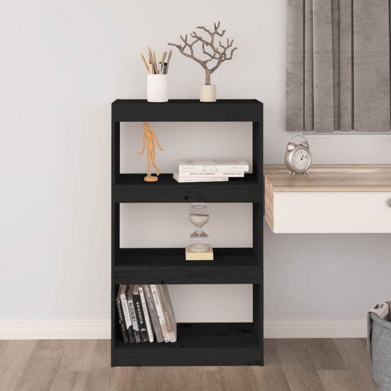 Book Cabinet/Room Divider Black 60x30x103.5 cm Solid Wood Pine